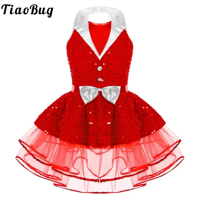 Lightweight girls' leotard - sequined skirted tutu, polyester, for ballet and dance performances