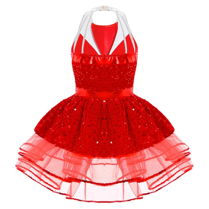 Lightweight girls' leotard - sequined skirted tutu, polyester, for ballet and dance performances
