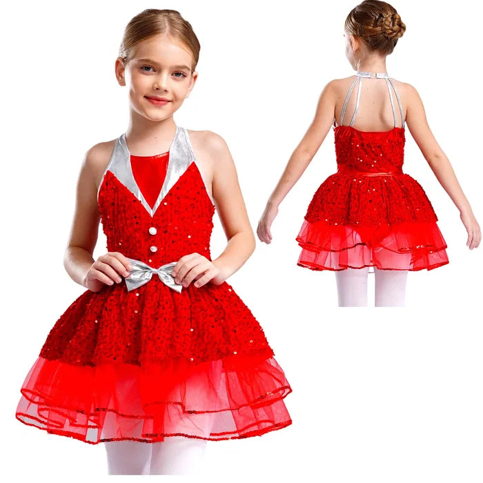 Lightweight girls' leotard - sequined skirted tutu, polyester, for ballet and dance performances