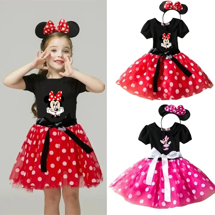 Lightweight girls' Minnie Mouse dress – knee-length polka-dot tutu, cotton-polyester-voile, birthday party