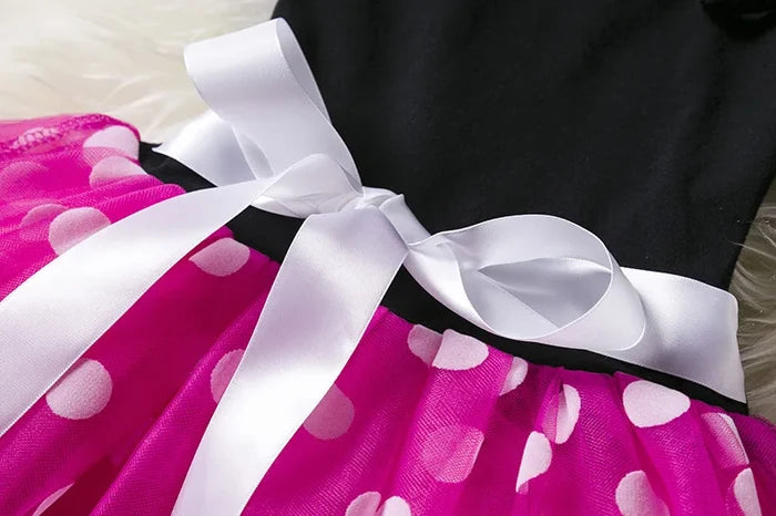 Lightweight girls' Minnie Mouse dress – knee-length polka-dot tutu, cotton-polyester-voile, birthday party