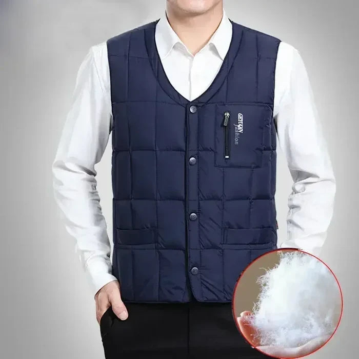 Lightweight Men's Down Vest - V Neck, Polyester, Winter