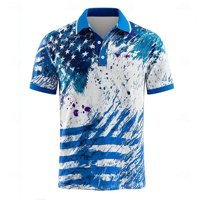 Lightweight men's polo shirt - graphic flag print, cotton, casual summer wear for outdoor events