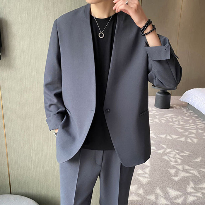 Lightweight men's suit set – relaxed fit, Korean style, wool blend, for smart casual