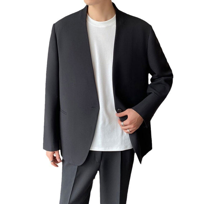 Lightweight men's suit set – relaxed fit, Korean style, wool blend, for smart casual