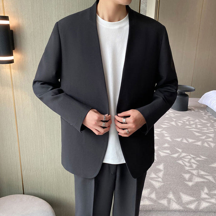 Lightweight men's suit set – relaxed fit, Korean style, wool blend, for smart casual