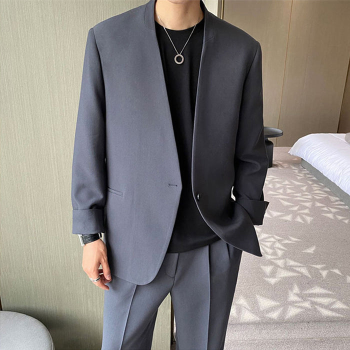 Lightweight men's suit set – relaxed fit, Korean style, wool blend, for smart casual