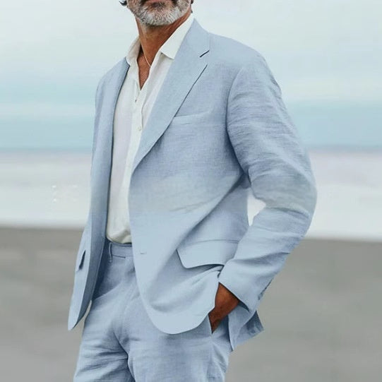 Lightweight men's two-piece suit - slim fit, linen blend, for business banquets and events