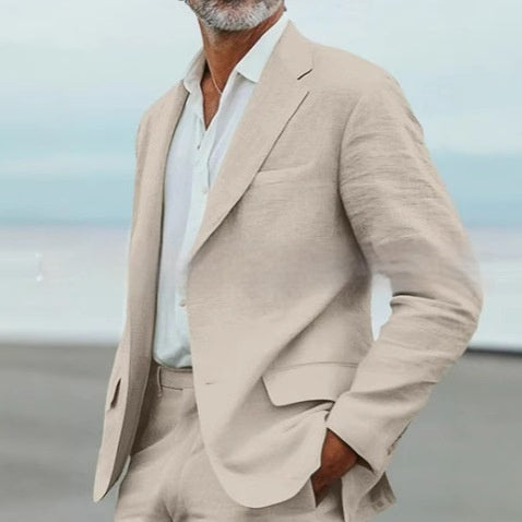 Lightweight men's two-piece suit - slim fit, linen blend, for business banquets and events