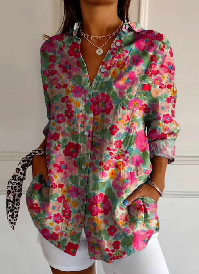 Lightweight women's blouse – floral print, breathable cotton, for summer outings 0