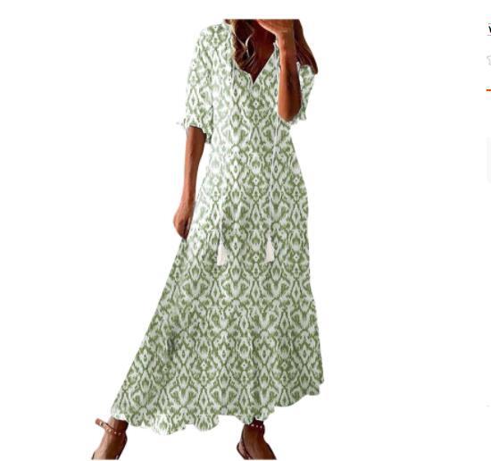 Lightweight Women's Dress - Bohemian Print, V-Neck, Long Sleeves, Mid Waist, Casual Daily Wear