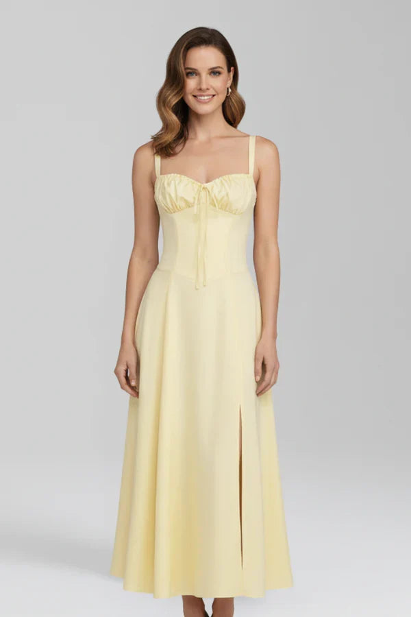 Lightweight women's dress - spaghetti-strap, flowy floral midi, polyester, for summer