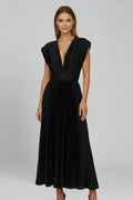 Lightweight women's dress - v-neck pleated sleeveless, polyester, casual wear for summer events
