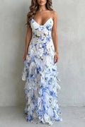 Lightweight Women's Dress – V-Neck, Spaghetti-Strap, Layered Organza Fairy-Skirt, For Spring And Summer Events