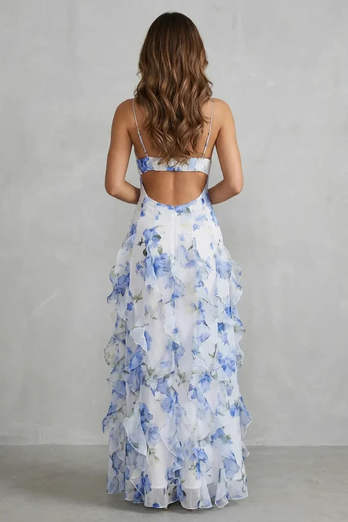 Lightweight Women's Dress – V-Neck, Spaghetti-Strap, Layered Organza Fairy-Skirt, For Spring And Summer Events