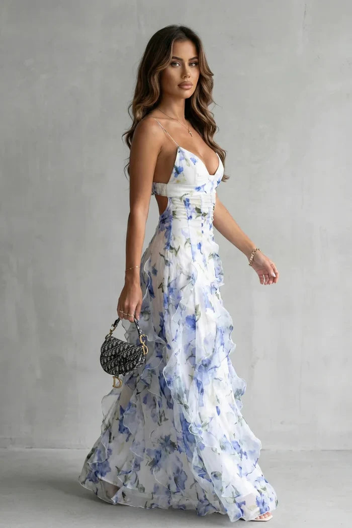 Lightweight Women's Dress – V-Neck, Spaghetti-Strap, Layered Organza Fairy-Skirt, For Spring And Summer Events