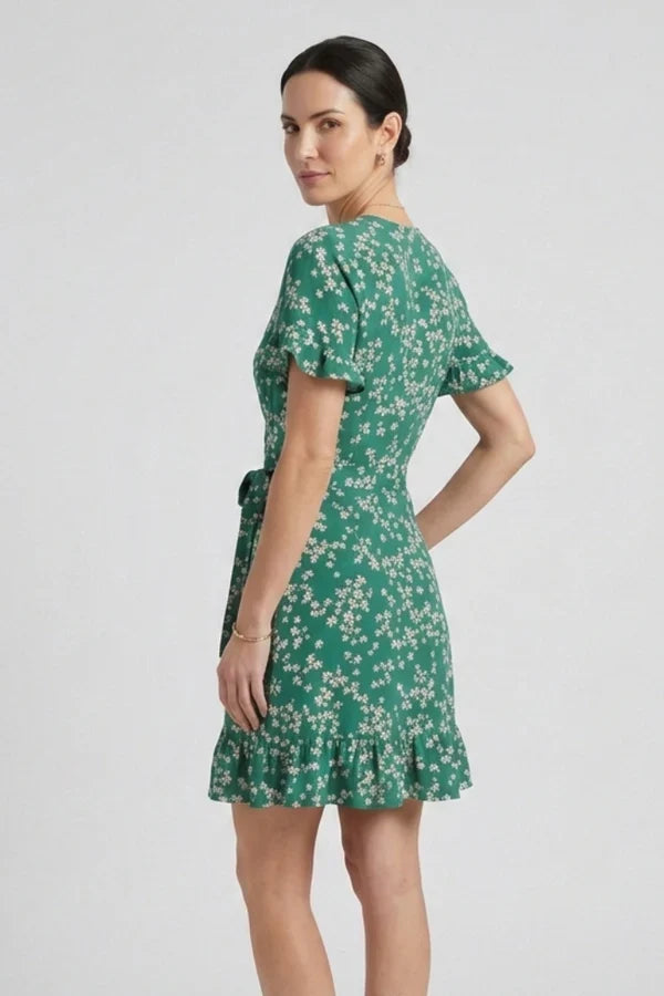 Lightweight women's dress – wrap v-neck, floral print, chiffon, for warm-weather occasions