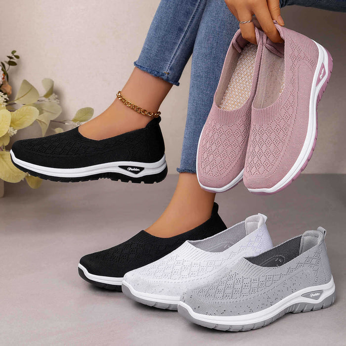 Lightweight Women's Mesh Slip-On Flats – Slip-On, Knit Upper, Casual Daily Wear