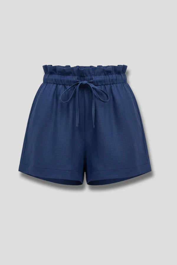 Lightweight women's shorts – high waist lace-up, loose wide-leg, cotton, versatile casual wear