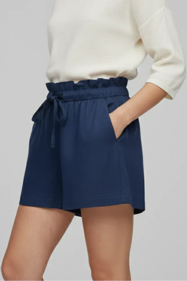 Lightweight women's shorts – high waist lace-up, loose wide-leg, cotton, versatile casual wear