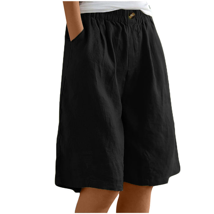 Lightweight women's shorts – high-waisted, loose-fit with pockets, cotton, for casual summer days