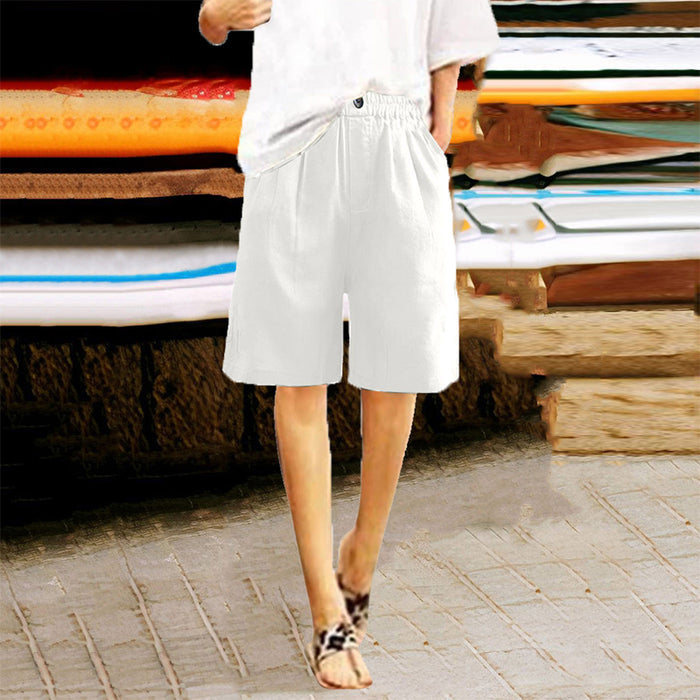 Lightweight women's shorts – high-waisted, loose-fit with pockets, cotton, for casual summer days