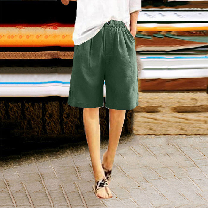 Lightweight women's shorts – high-waisted, loose-fit with pockets, cotton, for casual summer days
