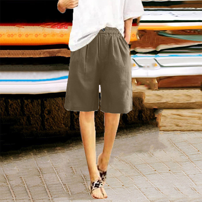 Lightweight women's shorts – high-waisted, loose-fit with pockets, cotton, for casual summer days