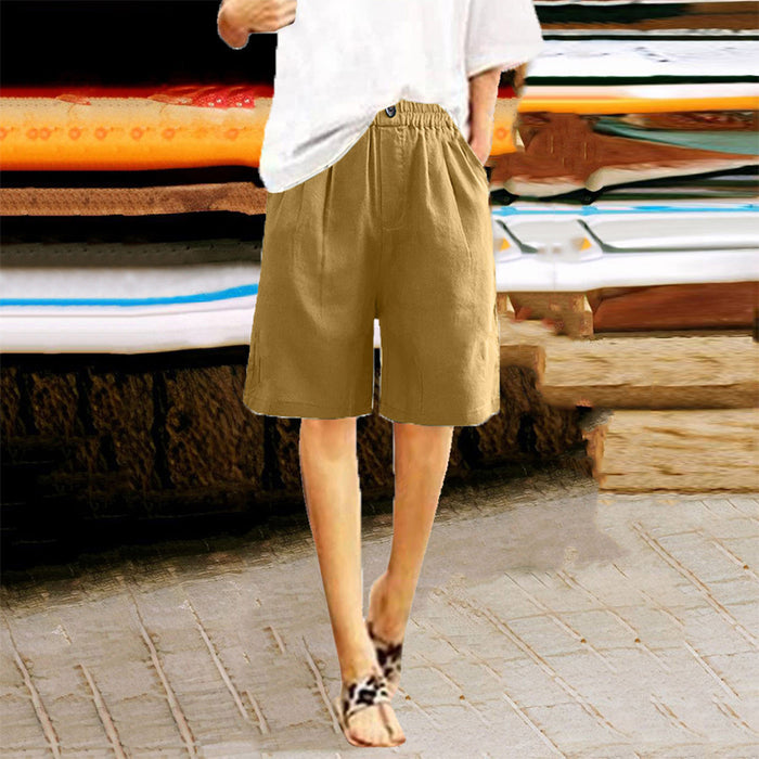 Lightweight women's shorts – high-waisted, loose-fit with pockets, cotton, for casual summer days