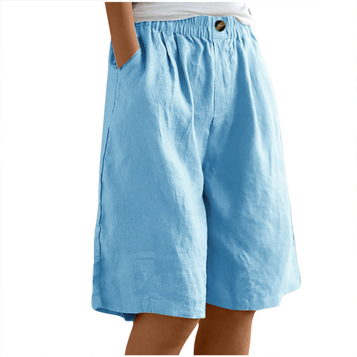 Lightweight women's shorts – high-waisted, loose-fit with pockets, cotton, for casual summer days