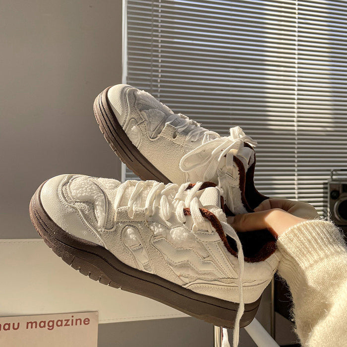 Lightweight women's sneakers - casual campus mid-cut, suede, lamb cashmere lining for daily wear
