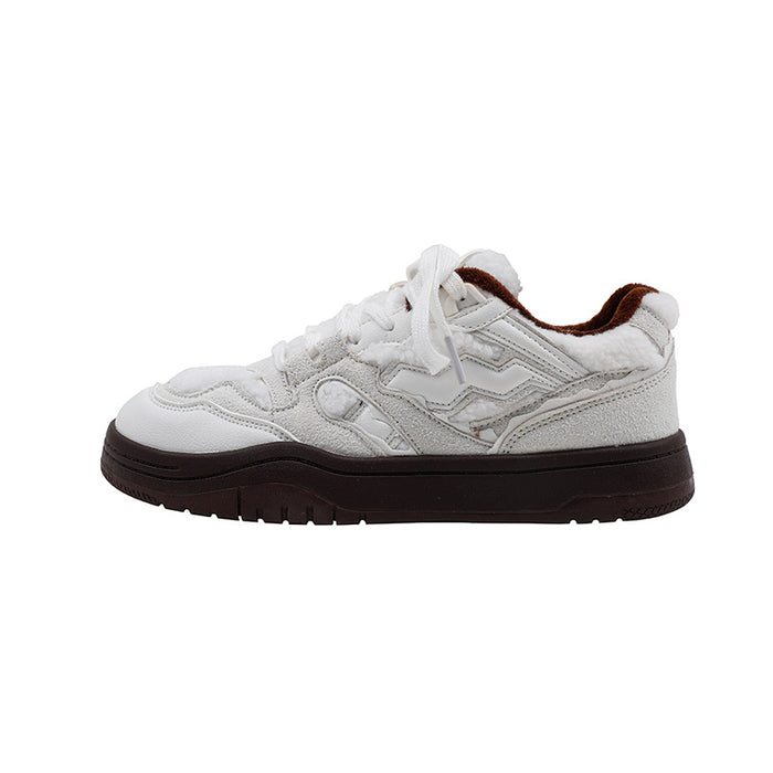 Lightweight women's sneakers - casual campus mid-cut, suede, lamb cashmere lining for daily wear