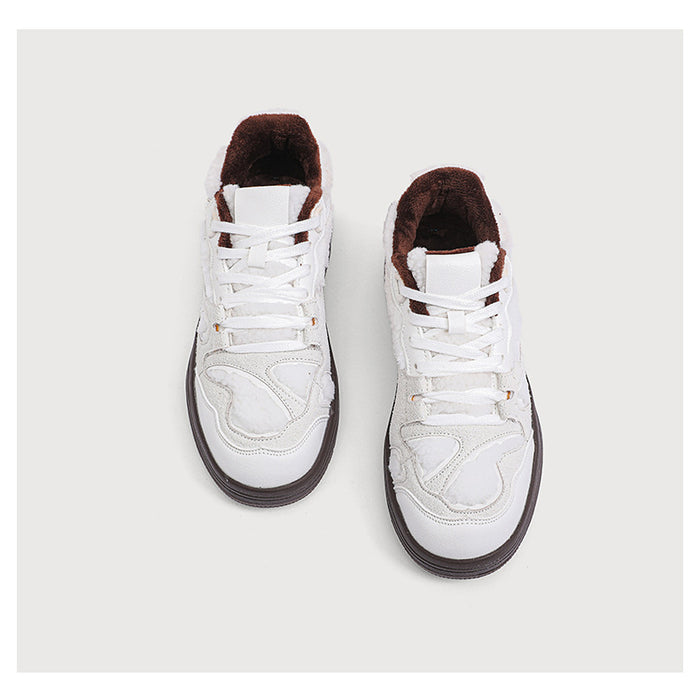 Lightweight women's sneakers - casual campus mid-cut, suede, lamb cashmere lining for daily wear