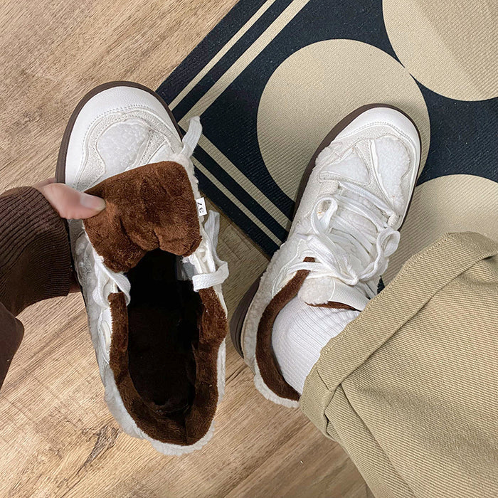 Lightweight women's sneakers - casual campus mid-cut, suede, lamb cashmere lining for daily wear