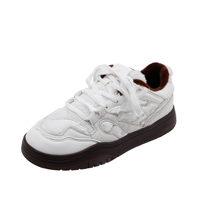 Lightweight women's sneakers - casual campus mid-cut, suede, lamb cashmere lining for daily wear