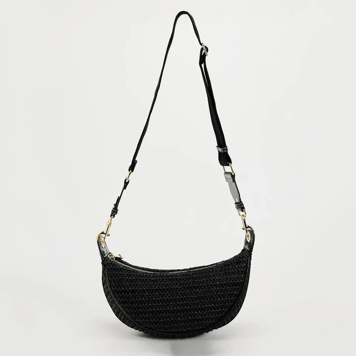 Lightweight women's woven straw shoulder bag – hobo style, crossbody, for beach & summer