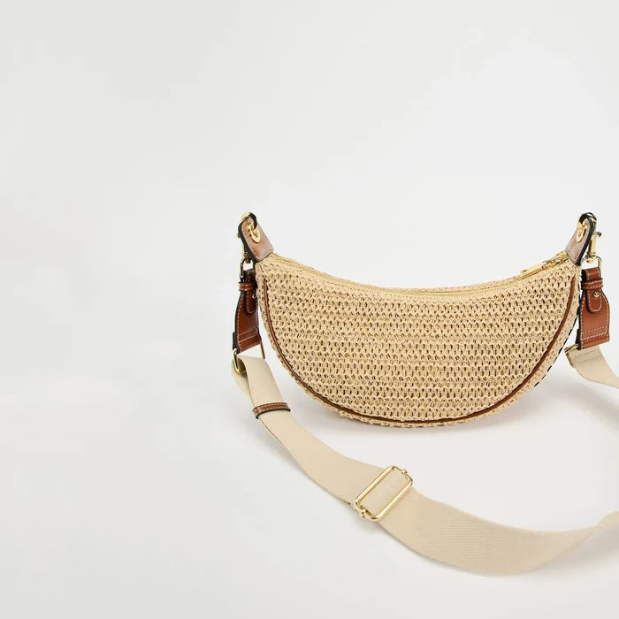 Lightweight women's woven straw shoulder bag – hobo style, crossbody, for beach & summer