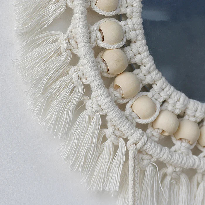 Macrame Mirror Set Cotton Fringe Boho Wall Hanging Mirrors Fall 2025 Cozy Nursery Home Decor Gift