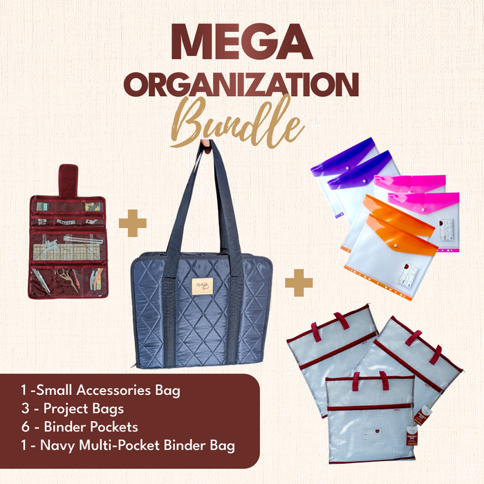 Mega Organization Bundle - with 3 Red Project Bags + Navy Binder Bag