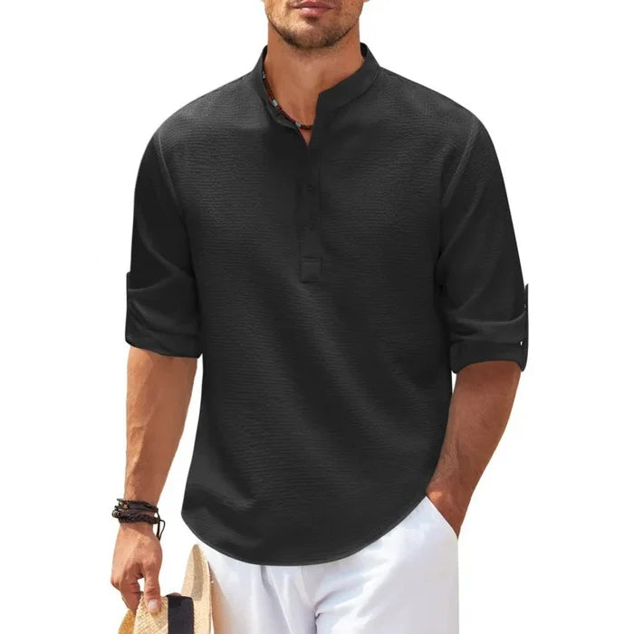 Men's Long Sleeve Stand-up Collar Pineapple Checkered Casual Shirt Top