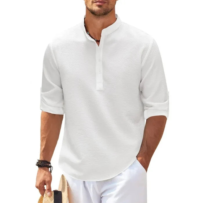 Men's Long Sleeve Stand-up Collar Pineapple Checkered Casual Shirt Top