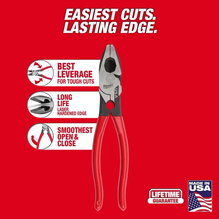 Milwaukee 9" Lineman's Dipped Grip Pliers w/ Thread Cleaner (USA)