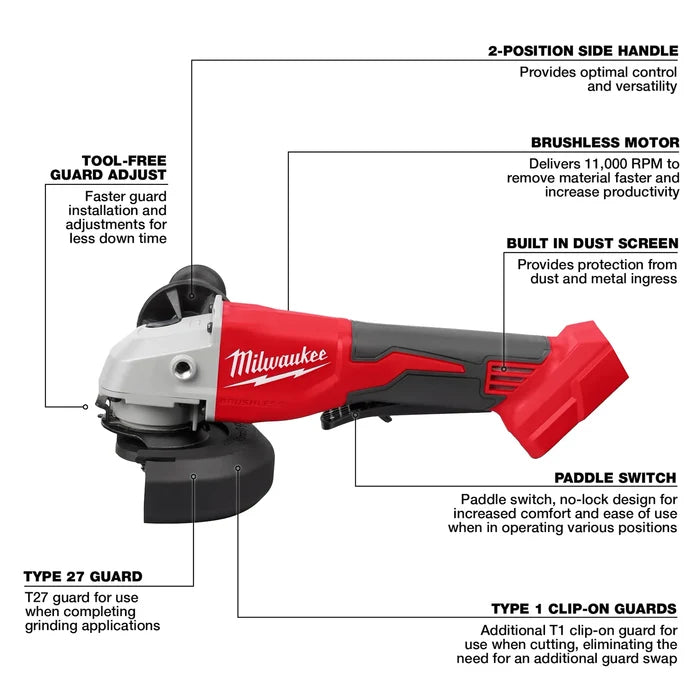 Milwaukee M18™ Brushless 4-1/2" / 5" Cut-Off Grinder, Paddle Switch