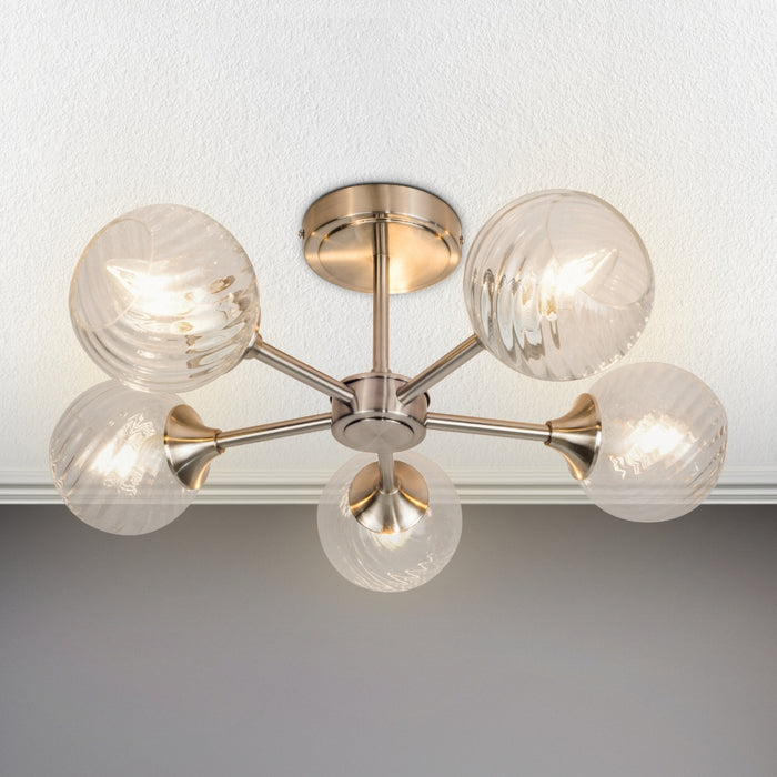 Mona 5 Light Semi Flush Satin Chrome