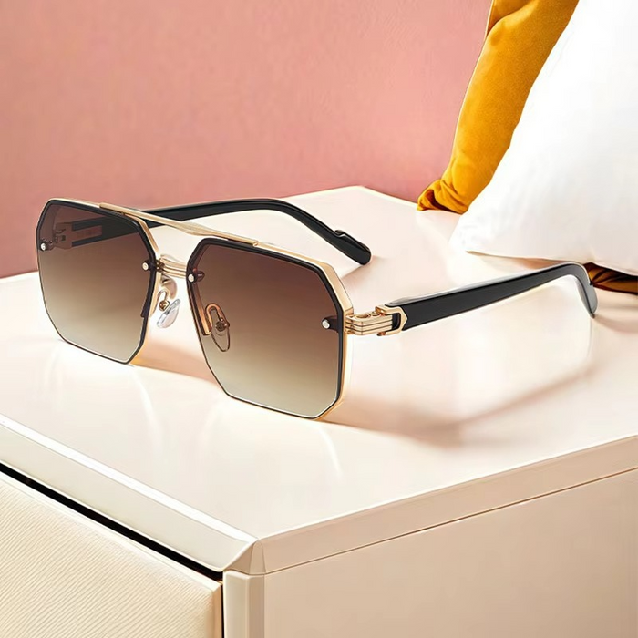 Oversize Retro Polygon Square Metal Sunglasses for Men & Women, UV400 Fashion Gradient Shades