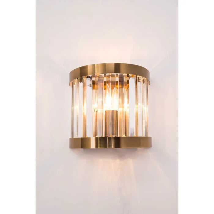 Pandora 1 Light Crystal Wall Light Antique Brass