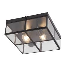 Pisa 2Lt Flush - Black Metal & Clear Bevelled Glass