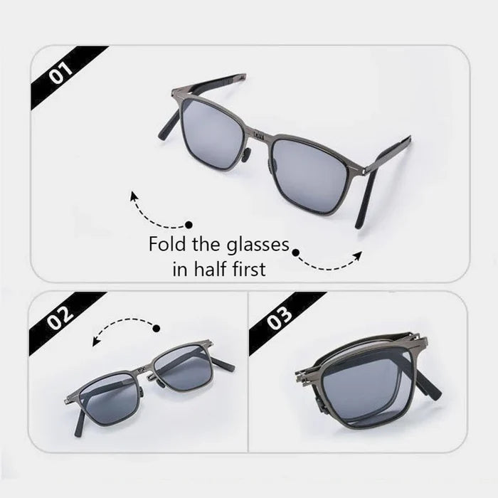 Polarized Folding Sunglasses Ultra Light Stainless Steel Retro Square Frame Summer 2026 Travel Essential