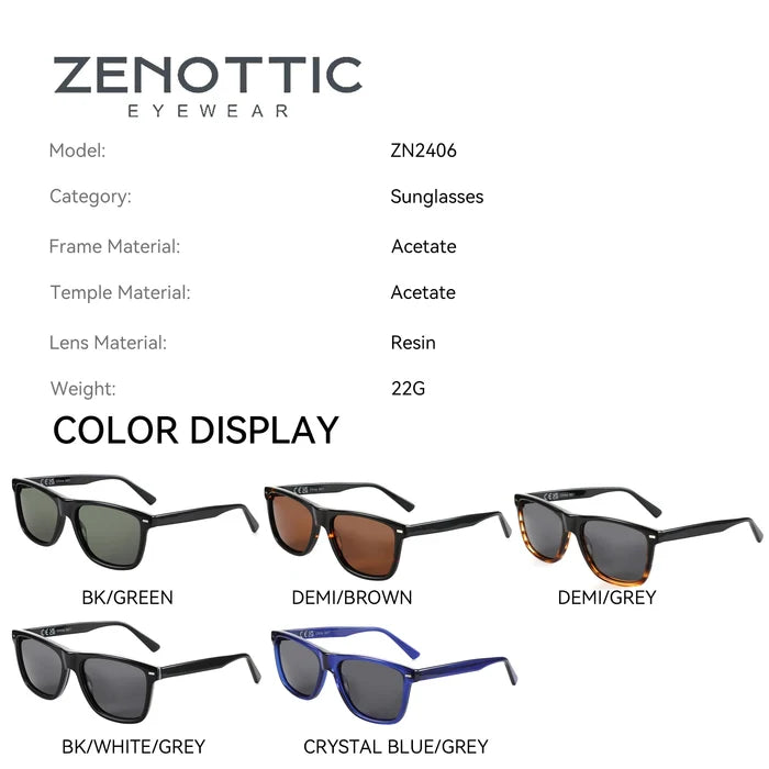 Polarized Sunglasses Square Acetate Frames UV400 Protection Unisex Classic Design