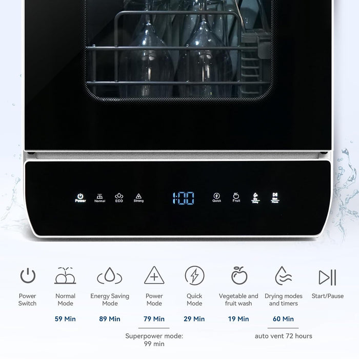 Portable Countertop Dishwasher 7 Programs 4.8L Tank 3 Place Settings Black — view 6